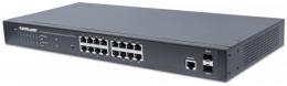 16-Port Gigabit Ethernet PoE+ Web-Managed Switch mit 2 SFP-Ports INTELLINET IEEE 802.3at/af Power over Ethernet (PoE+/PoE)-konform, 374 W, Endspan, PDM-Funktion, 19'' Rackmount