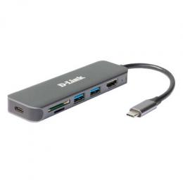 D-Link DUB-2327 USB-Hub mit HDMI, Kartenleser und Ladefunktion 1x USB-C mit PD, 2x USB-A 3.0, 1x HDMI 1.4, 1x microSD Slot, 1x SD Card Slot