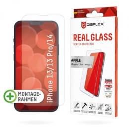 DISPLEX Panzerglas 2D/ Clear (10H) für iPhone 13/13 Pro/14 Eco-Montagerahmen, Tempered Glas, kratzer-resistente Schutzfolie, hüllenfreundlich