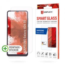 DISPLEX Smart Glass (9H) für Samsung Galaxy A34 5G Montagesticker, unzerbrechlich, ultra-dünn, unsichtbar