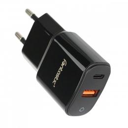Fontastic USB-Type-C PD + USB-A Ladegerät Fort, 18 W, Power Delivery, 100 - 240 V, Schwarz
