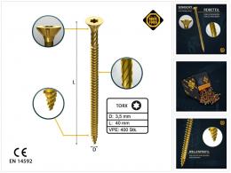 FORTE Tools Universal Holzschraube 3,5 x 40 mm T15 400 Stk. ( 2x 000051399470 ) gelb verzinkt Torx Senkkopf Vollgewinde