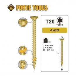 FORTE Tools Universal Holzschraube 4,0 x 20 mm T20 200 Stk. ( 000051399472 ) gelb verzinkt Torx Senkkopf Vollgewinde