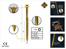 FORTE Tools Universal Holzschraube 4,0 x 50 mm T20 400 Stk. ( 2x 000051399475 ) gelb verzinkt Torx Senkkopf Teilgewinde