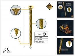 FORTE Tools Universal Holzschraube 4,5 x 40 mm T20 800 Stk. ( 4x 000051399478 ) gelb verzinkt Torx Senkkopf Vollgewinde