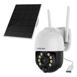 Foscam B4 WLAN Überwachungskamera Weiß inkl. Solarpanel 4MP (2560x1440), Akkubetrieb, WLAN, Schwenk- und Neigefunktion