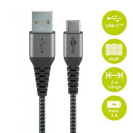 Goobay USB-C auf USB-A mit Metallsteckern, grau, 2m