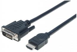 HDMI auf DVI-Kabel MANHATTAN HDMI-Stecker auf DVI-D 24+1 Stecker, Dual Link, 3 m, schwarz