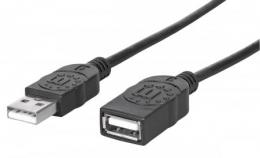 Hi-Speed USB 2.0 Verlngerungskabel MANHATTAN USB 2.0, Typ A Stecker - Typ A Buchse, 480 Mbps, 1,8 m, Schwarz