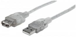 Hi-Speed USB 2.0 Verlngerungskabel MANHATTAN USB 2.0, Typ A Stecker - Typ A Buchse, 480 Mbps, 3 m, Silber