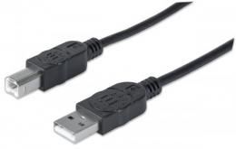Hi-Speed USB-B Anschlusskabel MANHATTAN USB 2.0, Typ A Stecker - Typ B Stecker, 480 Mbps, 1,8 m, Schwarz