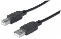 Hi-Speed USB B Anschlusskabel MANHATTAN USB 2.0, Typ A Stecker - Typ B Stecker, 480 Mbps, 1 m, Schwarz
