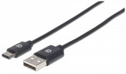 Hi-Speed USB C Anschlusskabel MANHATTAN USB 2.0, Typ A Stecker - Typ C Stecker, 480 Mbps, 1 m, Schwarz