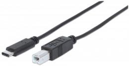 Hi-Speed USB C Anschlusskabel MANHATTAN USB 2.0, Typ C Stecker - Typ B Stecker, 480 Mbps, 1 m, Schwarz