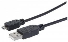 Hi-Speed USB Micro-B Anschlusskabel MANHATTAN USB 2.0, Typ A Stecker - Micro-B Stecker, 480 Mbps, 1,8 m, Schwarz