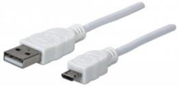 Hi-Speed USB Micro-B Anschlusskabel MANHATTAN USB 2.0, Typ A Stecker - Micro-B Stecker, 480 Mbps, 1 m, wei