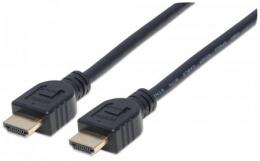High Speed HDMI-Kabel mit Ethernet-Kanal, CL3-zertifiziert fr Wandinstallationen MANHATTAN HEC, ARC, 3D, 4K@60Hz, CL3, HDMI-Stecker auf HDMI-Stecker, geschirmt, schwarz, 1 m