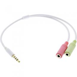 InLine Audio Headset Adapterkabel, 3,5mm Klinke Stecker 4pol. an 2x 3,5mm Klinke Buchse, wei, 0,25m