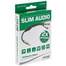 InLine Basic Slim Audio Y-Kabel 3,5mm Klinke ST an 2x BU, 0,15m