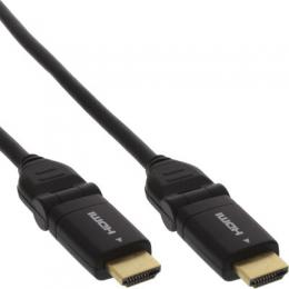 InLine HDMI Kabel, HDMI-High Speed mit Ethernet, Stecker / Stecker, verg. Kontakte, schwarz, flexible Winkelstecker, 3m