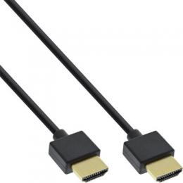 InLine HDMI Superslim Kabel A an A, HDMI-High Speed mit Ethernet, Premium, schwarz / gold, 1m