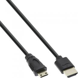 InLine HDMI Superslim Kabel A an C, HDMI-High Speed mit Ethernet, Premium, schwarz / gold, 0,5m