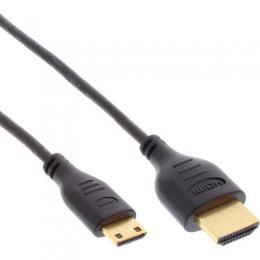 InLine HDMI Superslim Kabel A an C, HDMI-High Speed mit Ethernet, Premium, schwarz / gold, 1,5m