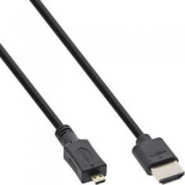 InLine HDMI Superslim Kabel A an D, HDMI-High Speed mit Ethernet, Premium, schwarz / gold, 1,5m