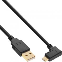 InLine Micro-USB 2.0 Kabel, USB-A Stecker an Micro-B Stecker gewinkelt, vergoldete Kontakte, 1,5m