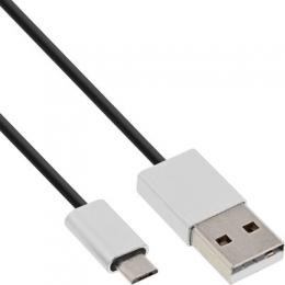 InLine Micro-USB 2.0 Kabel, USB-A Stecker an Micro-B Stecker, schwarz/Alu, flexibel, 3m