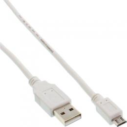 InLine Micro-USB 2.0 Kabel, USB-A Stecker an Micro-B Stecker, wei, 1,8m