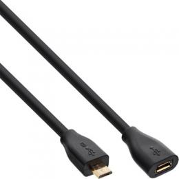 InLine Micro-USB Verlngerung, USB 2.0 Micro-B Stecker auf Buchse, schwarz, vergoldete Kontakte, 2m