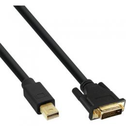 InLine Mini DisplayPort zu DVI Kabel, Mini DisplayPort Stecker auf DVI-D 24+1 Stecker, schwarz/gold, 1,5m