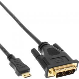 InLine Mini-HDMI zu DVI Kabel, HDMI Stecker C zu DVI 18+1, verg. Kontakte, schwarz, 0,5m