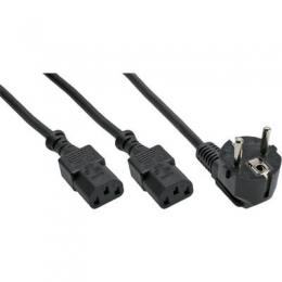 InLine Netz-Y-Kabel, 1x Schutzkontaktstecker zu 2x Kaltgertestecker, 1,8m