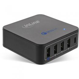 InLine Power Delivery + Quick Charge 3.0 USB Netzteil, Ladegert, 4x USB A + USB Typ-C, 40W, schwarz