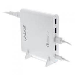 InLine Quick Charge 3.0 USB Notebook-Netzteil, Ladegert, 4x USB A + USB Typ-C, 80W, wei