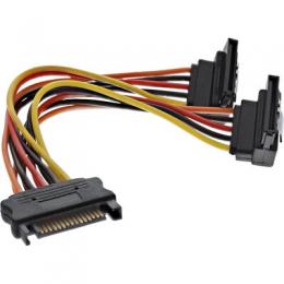 InLine SATA Strom-Y-Kabel, SATA Buchse an 2x SATA Stecker gewinkelt, mit Sicherheitslaschen, 0,15m