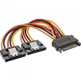 InLine SATA Strom-Y-Kabel, SATA Buchse an 2x SATA Stecker mit Sicherheitslasche, 0,15m