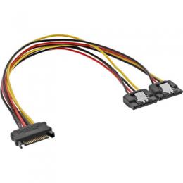 InLine SATA Strom-Y-Kabel, SATA Buchse an 2x SATA Stecker mit Sicherheitslasche, 0,3m
