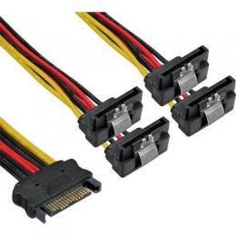 InLine SATA Strom-Y-Kabel, SATA Buchse an 4x SATA Stecker gewinkelt, mit Sicherheitslaschen, 0,3m