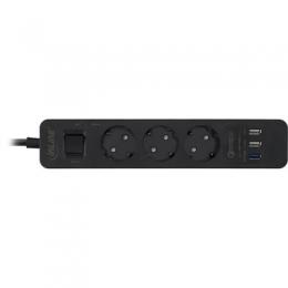 InLine Steckdosenleiste, 3-fach Schutzkontakt, berspannungsschutz und QuickCharge USB, mit Schalter, 1,5m, schwarz