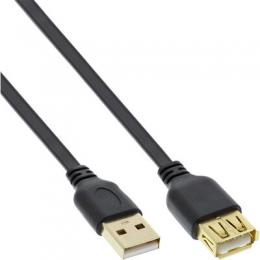 InLine USB 2.0 Flachkabel Verlngerung, A Stecker / Buchse, schwarz, Kontakte gold, 0,5m