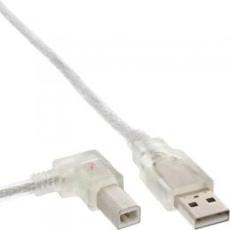 InLine USB 2.0 Kabel, A an B links abgewinkelt, transparent, 0,5m