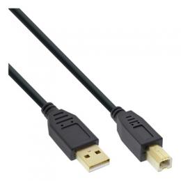 InLine® USB 2.0 Kabel, A an B, schwarz, Kontakte gold, 0,3m