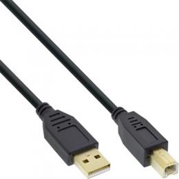 InLine USB 2.0 Kabel, A an B, schwarz, Kontakte gold, 10m