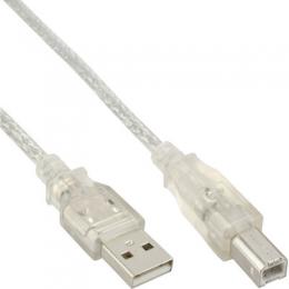 InLine USB 2.0 Kabel, A an B, transparent, 0,3m