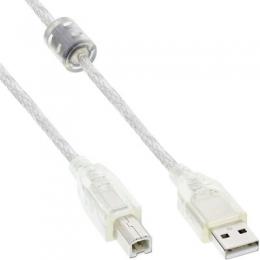 InLine USB 2.0 Kabel, A an B, transparent, mit Ferritkern, 0,5m