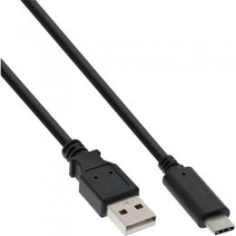 InLine USB 2.0 Kabel, Typ C Stecker an A Stecker, schwarz, 0,3m