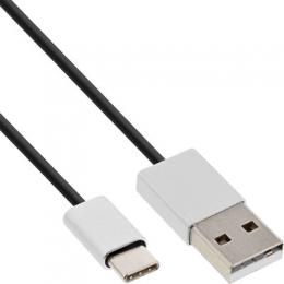 InLine USB 2.0 Kabel, Typ C Stecker an A Stecker, schwarz/Alu, flexibel, 2m